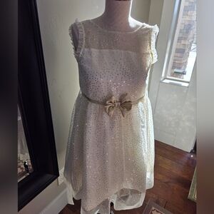 Jona Michelle Sz 10  White Lace Holiday Dress w/Bow Lined Plus Big Extra Surpriz